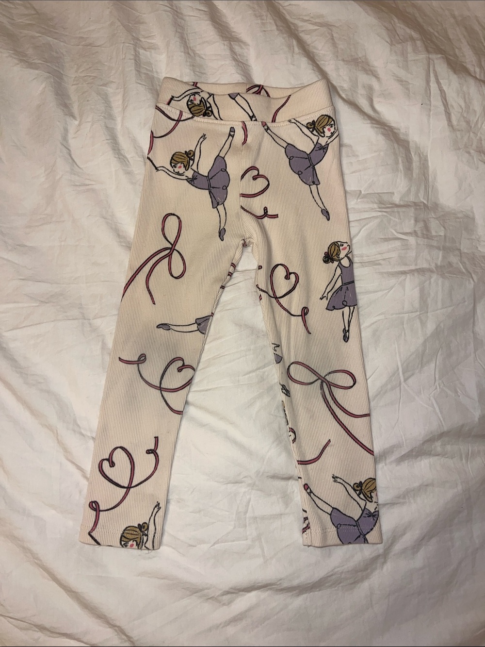 Zara Cream Leggings with Purple Ballerina and Pink Ribbon Print